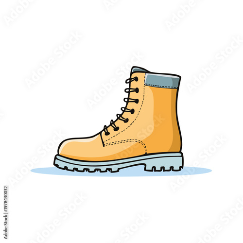 Illustration of a Yellow Work Boot with Laces and Thick Sole