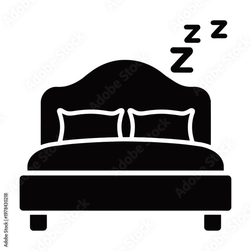 Vector icon of a bed with pillows and a cozy headboard