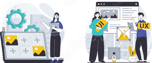 Developers collaborating with a laptop and whiteboard for design solutions