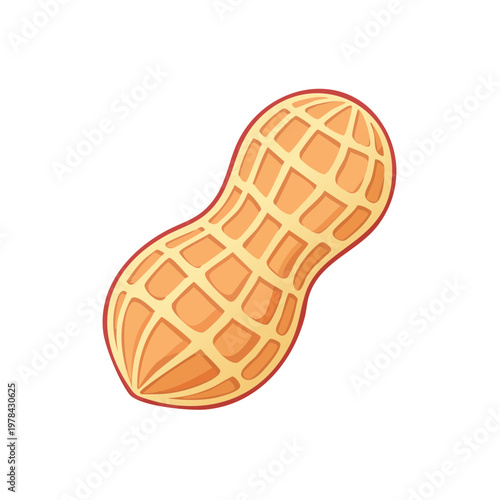 Single Cartoon Peanut Illustration with a Textured Shell and Grid Pattern