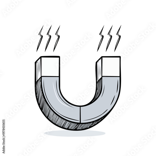 Hand-drawn horseshoe magnet with visible magnetic field lines illustration