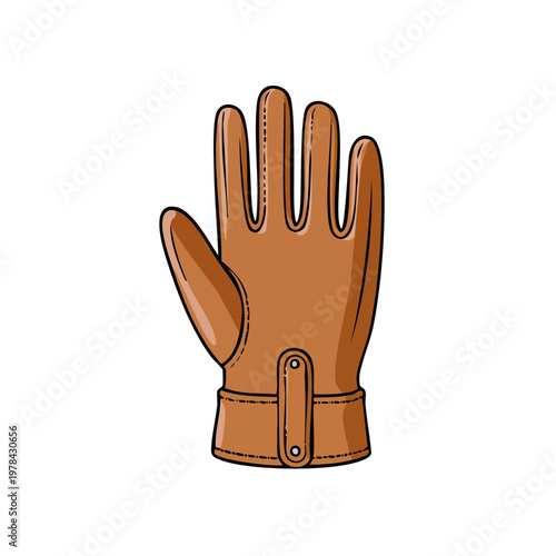 Vintage leather glove with open palm gesture, isolated on white background, handwear