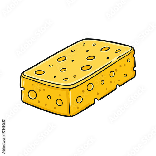 Illustration of a yellow rectangular sponge with many round holes
