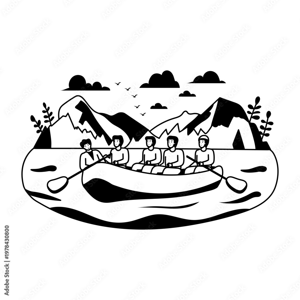 Ταπετσαρία A glyph illustration depicts a group enjoying a thrilling rafting adventure