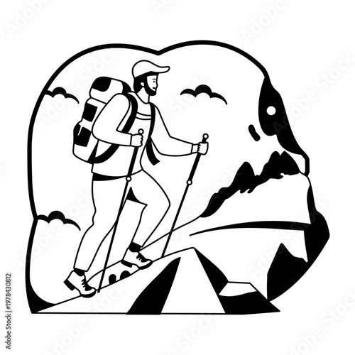 A glyph character illustration of trekking 

