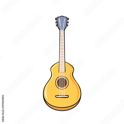 Acoustic guitar with six strings and a resonant soundhole on a clean white background