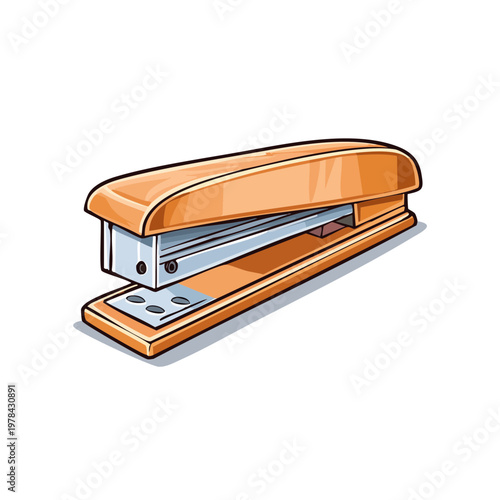 Orange desk stapler for office and school use, a stationery tool for fastening paper sheets together.