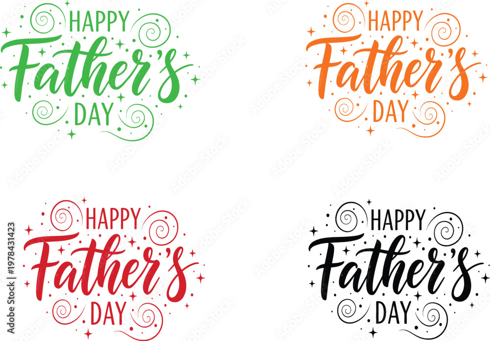 Fototapeta premium Four colorful hand lettered 'happy father's day' calligraphy designs