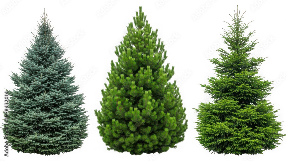 Fototapeta premium Three christmas trees isolated on transparent background