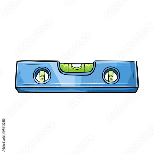 Blue spirit level with green liquid bubble vials for measuring flatness and alignment