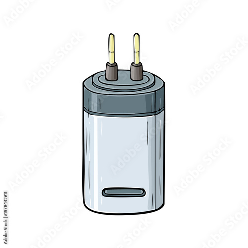 Simple hand-drawn illustration of an electric component with two prongs extending from the top