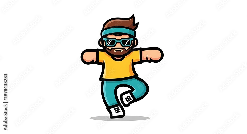 Fototapeta premium funny cartoon zombie character with a big smile holding a gun while running like a playful superhero soccer player