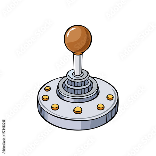 Retro video game joystick with a round brown knob and silver base