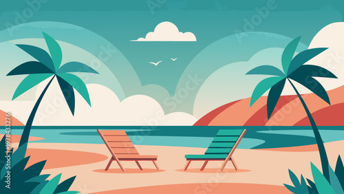 Tropical Beach Chairs Relaxation Flat Vector