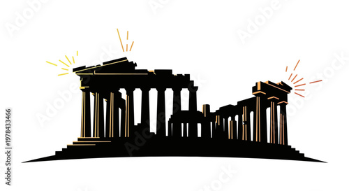 Ancient Greek Temple Columns Ruins.