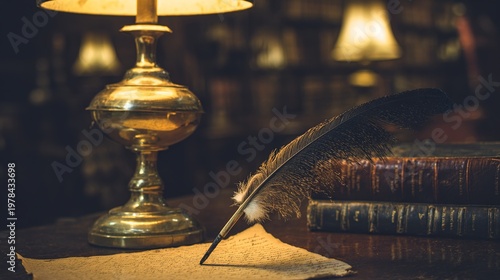 emancipation. A 19th century study with a quill pen and an aged manuscript on a desk. event programs, museum guides, designed for cultural heritage projects and event programs, preserves heritage.