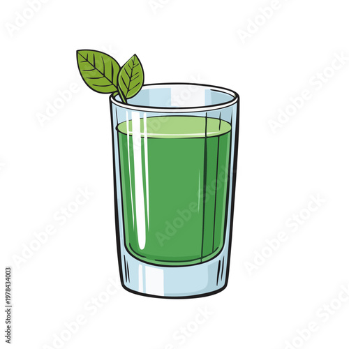 Refreshing green liquid in a clear glass garnished with fresh leaves a vibrant healthy beverage
