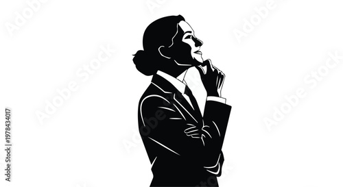 thinking businesswoman in suit and tie