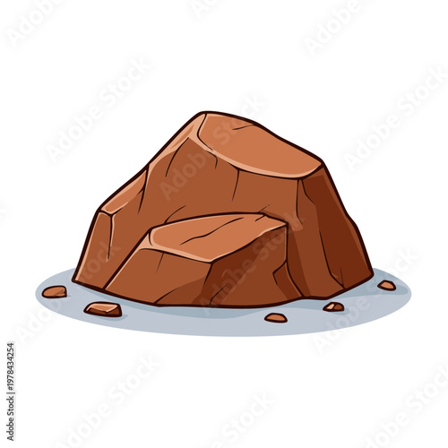 Cartoon illustration of a large brown rock formation with smaller stones surrounding it