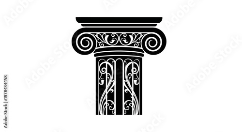 Black and white ancient column capital.