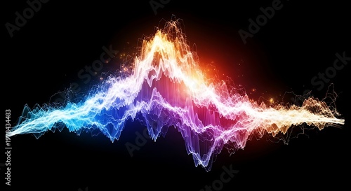 Wallpaper Mural Vibrant glowing energy waves in multicolor spectrum on dark background abstract representation of sound or electricity Torontodigital.ca