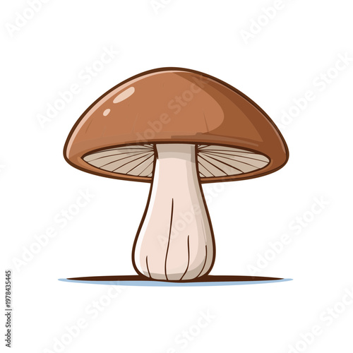 Brown mushroom with a light stem illustration and gills underneath its cap