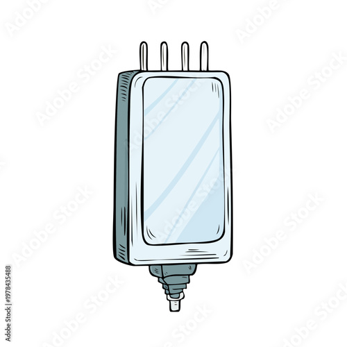 Clean vector illustration of a modern white smartphone charger adapter with prongs