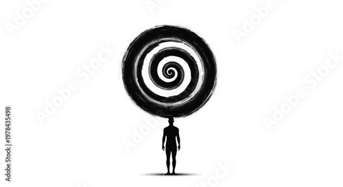 man with swirling spiral head confusion concept