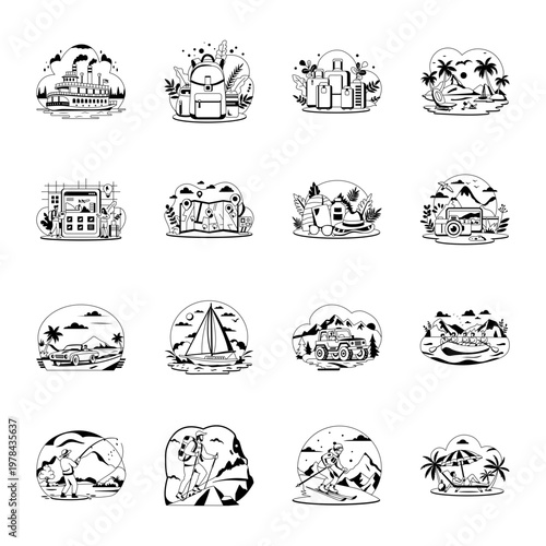 Pack of Camping Glyph Illustrations 

