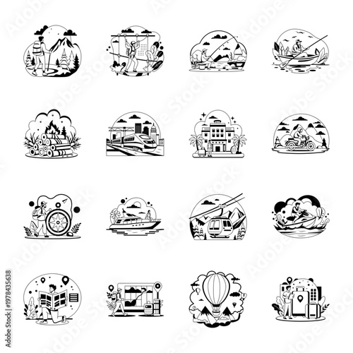 Pack of Outdoor Adventures Glyph Illustrations 

