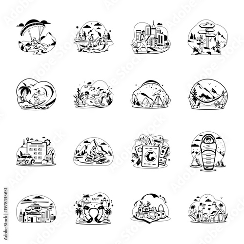 Set of Travel and Adventure Glyph Illustrations 

