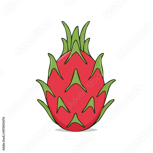 Vibrant Red Dragon Fruit with Green Scales Isolated on White