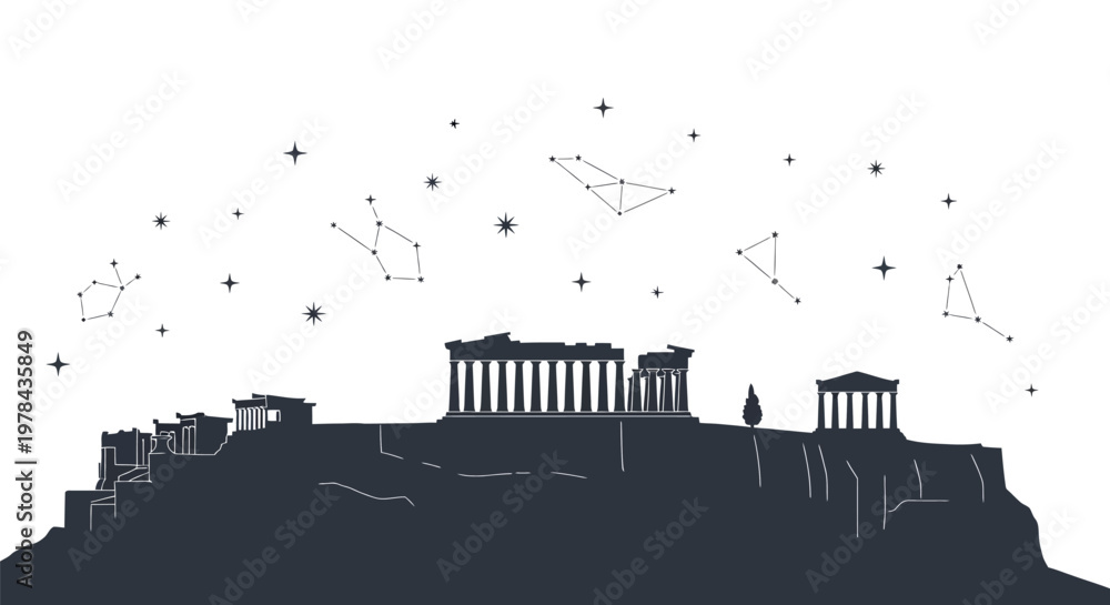 Obraz premium Ancient Greek Temple Silhouette at Night.