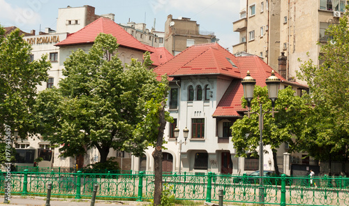 Historical house in traditional Romanian style in Bucharest, Romania