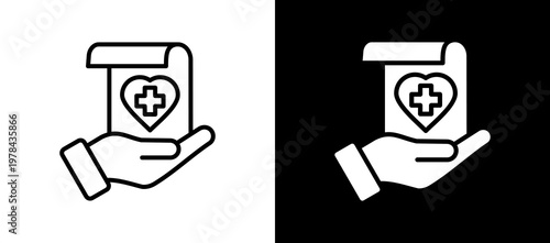 Health Insurance Icon Set In Black And White Filled Style Collection