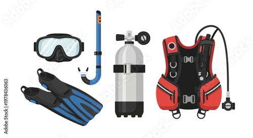 Scuba Diving Equipment Set.