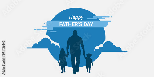 Happy father's day illustration silhouette of a father and children