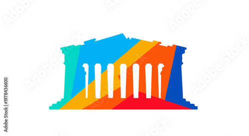 Colorful illustration of ancient columns.