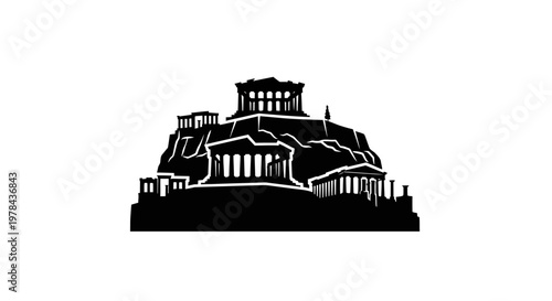 Black silhouette of ancient building.