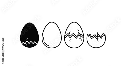 A sequence of four egg icons depicting stages of cracking from whole to broken