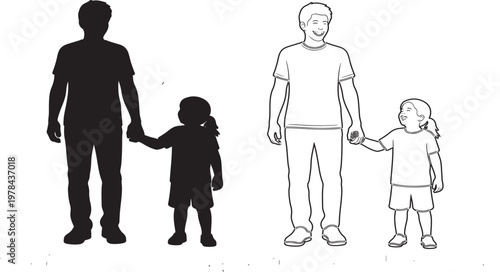Two adults holding hands with children in a simple illustration