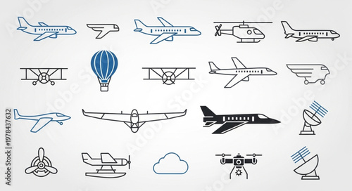 Collection of various aircraft and aviation icons.