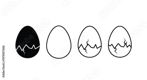 A sequence of four eggs illustrates the stages of hatching from solid to fully cracked