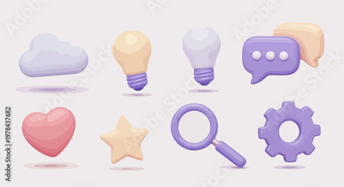 A comprehensive vector set of dental icons featuring a pink heart and light bulb design concept for business web illustration