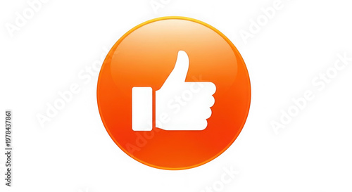 3D orange like button icon glowing with approval and positivity on white background
