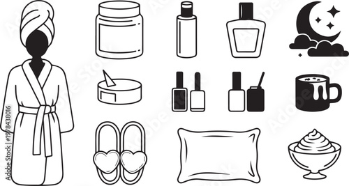 Relaxing spa and self-care routine essentials illustrated