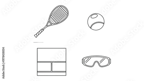 Squash equipment outline: A simple outline of squash equipment, the image features the essential gear required to play.