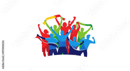 People Celebrating with Raised Arms.