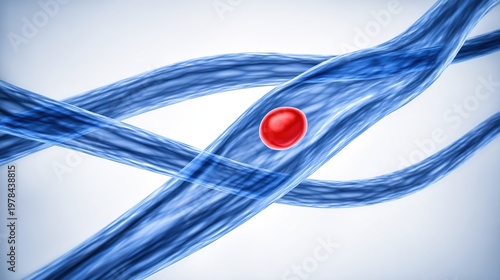 bulge. Abstract blue vascular networks with a single red bulging point, minimalist medical style. STEM education sheets, lab safety posters, designed for biotech research communications.