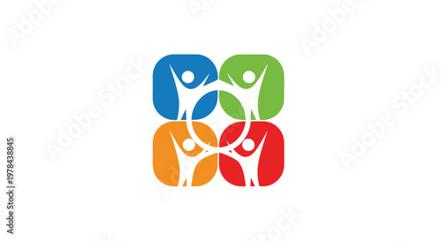 Valokuva Four colorful square icons depict silhouettes of people raising their arms symbo